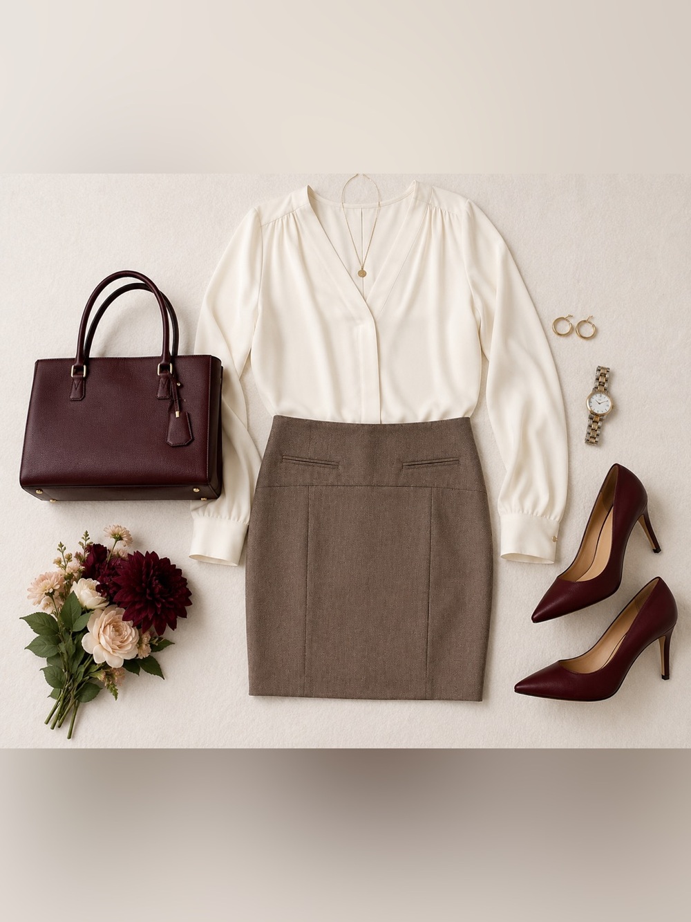 Express Brown Herringbone Pencil Skirt NWT